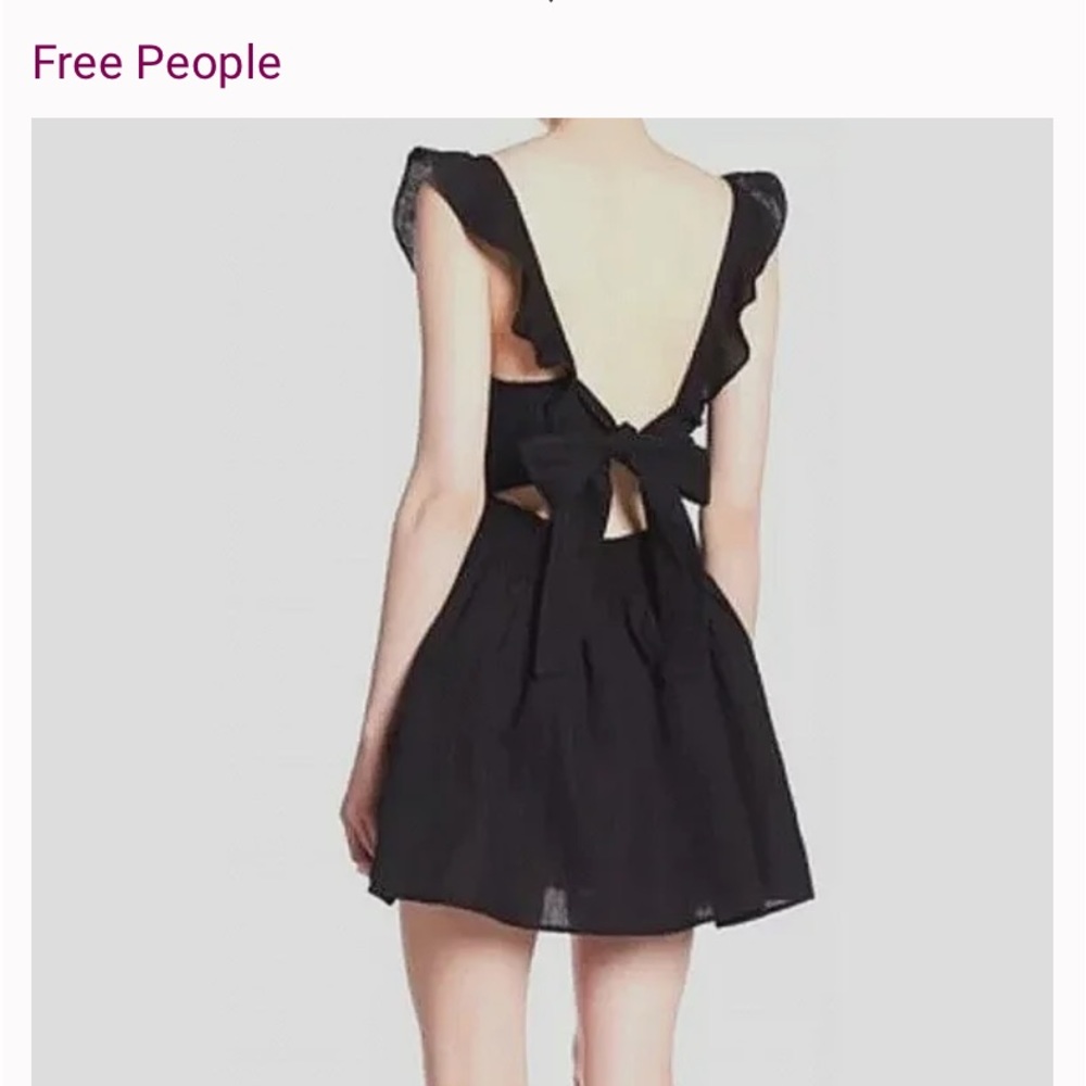 Free People linen blend beautiful ruffled back tie mini boho dress. - Picture 3 of 14